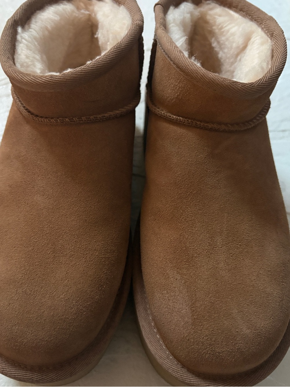 UGG Classic ultra mini platform Chestnut Suede Short Booties
